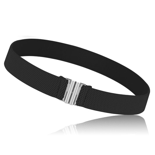 Giantree Invisible Women Adjustable Elastic Belt, Stretch Belt with Metal Flat Buckle Comfortable No Show Belt for Pants Jeans Dresses (Black)