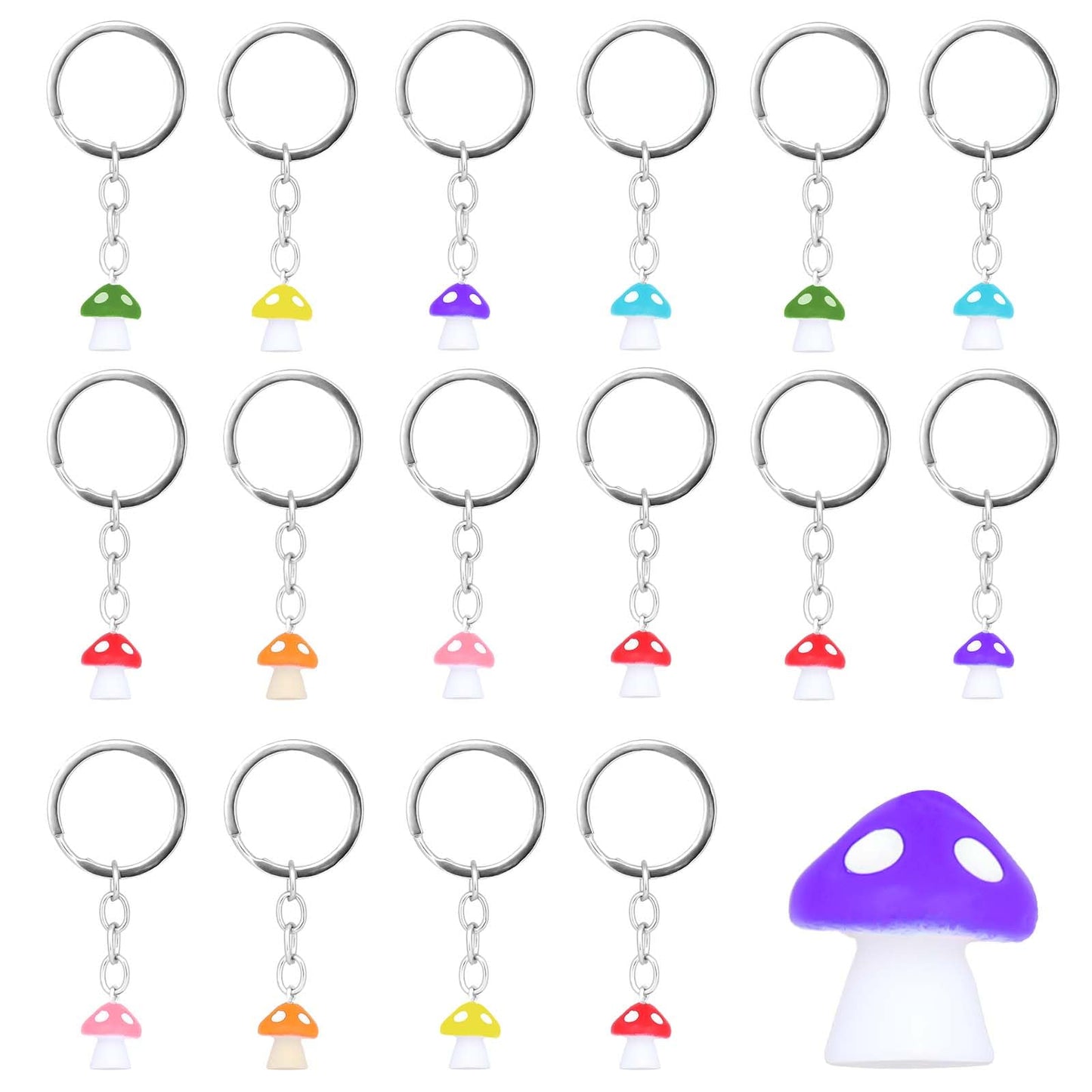 simarro 16Pcs Women's Keychain with Mushroom Pendant, Novelty Mushrooms Figurines Keyring for DIY Necklace Pendant Dust Plug Pendant Dollhouse Decoration
