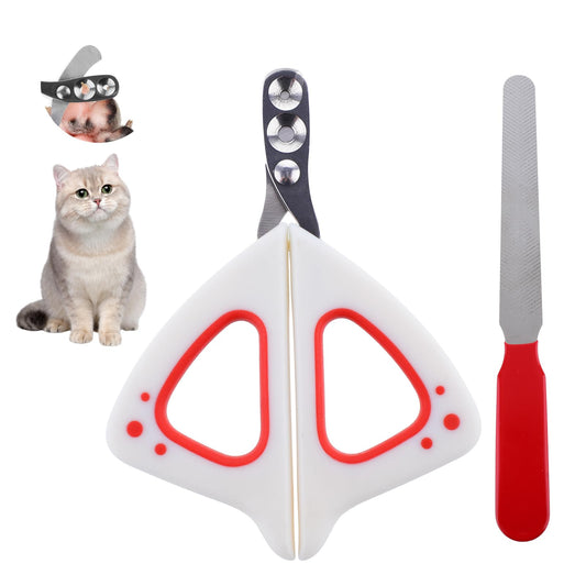 AOZUO Cat Claw Scissors with Protection, Cat Claw Cutter with 2 mm and 3 mm Hole, Professional Claw Scissors for Dogs Cats with Nail File Stainless Steel for Small Dogs Puppies Cats (Red)