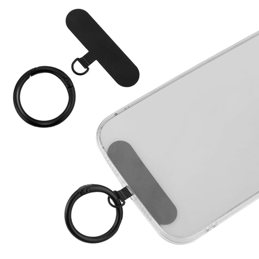 Amaxiu Cell Phone Tether Tabs, 2pcs Stainless Steel Phone Patches with Spring Clasp Ultra Thin 0.2mm Cell Phone Lanyard Tether Pads Compatible with Smartphones in full coverage phone case(Black)