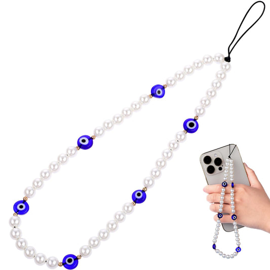 Beaded Phone Charm, Evil Eye Beaded Lanyard Wrist Strap Gemstone Phone Charm Handmade Phone Chain Strap Keychain for Men Women Girls Cell Phone String Strap(Round)