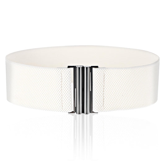 JIEYAO Wide Elastic Waist Belts for Women, Vintage Stretch Waist Belt Elastic Belt for Dresses with Lock Buckle(white)