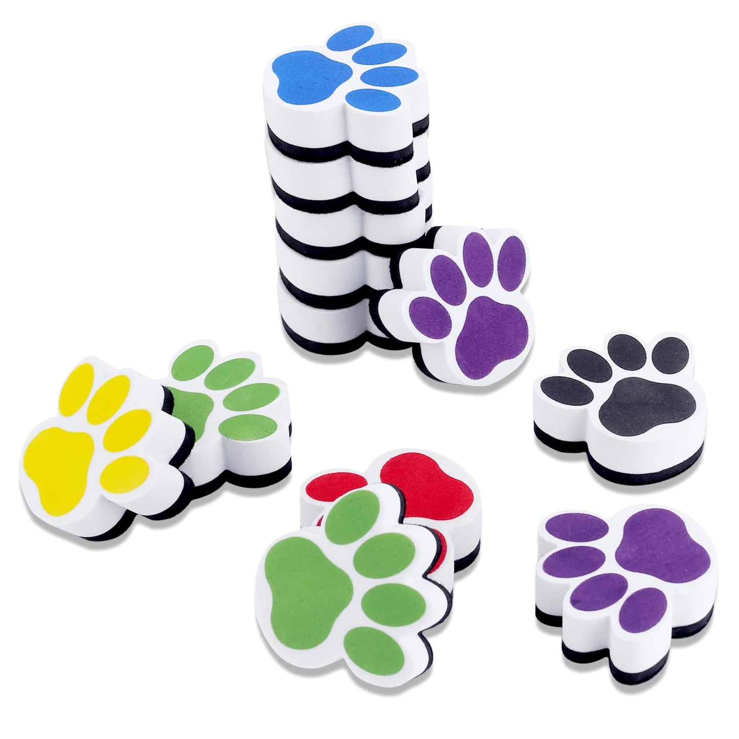 cobee Magnetic Whiteboard Eraser, 12PCS Paw Shaped Magnetic Whiteboard Eraser Cute Whiteboard Dry Eraser Colorful Mini White Board Erasers Chalkboard Cleaner Board for Classroom Home Office, 6 Colors