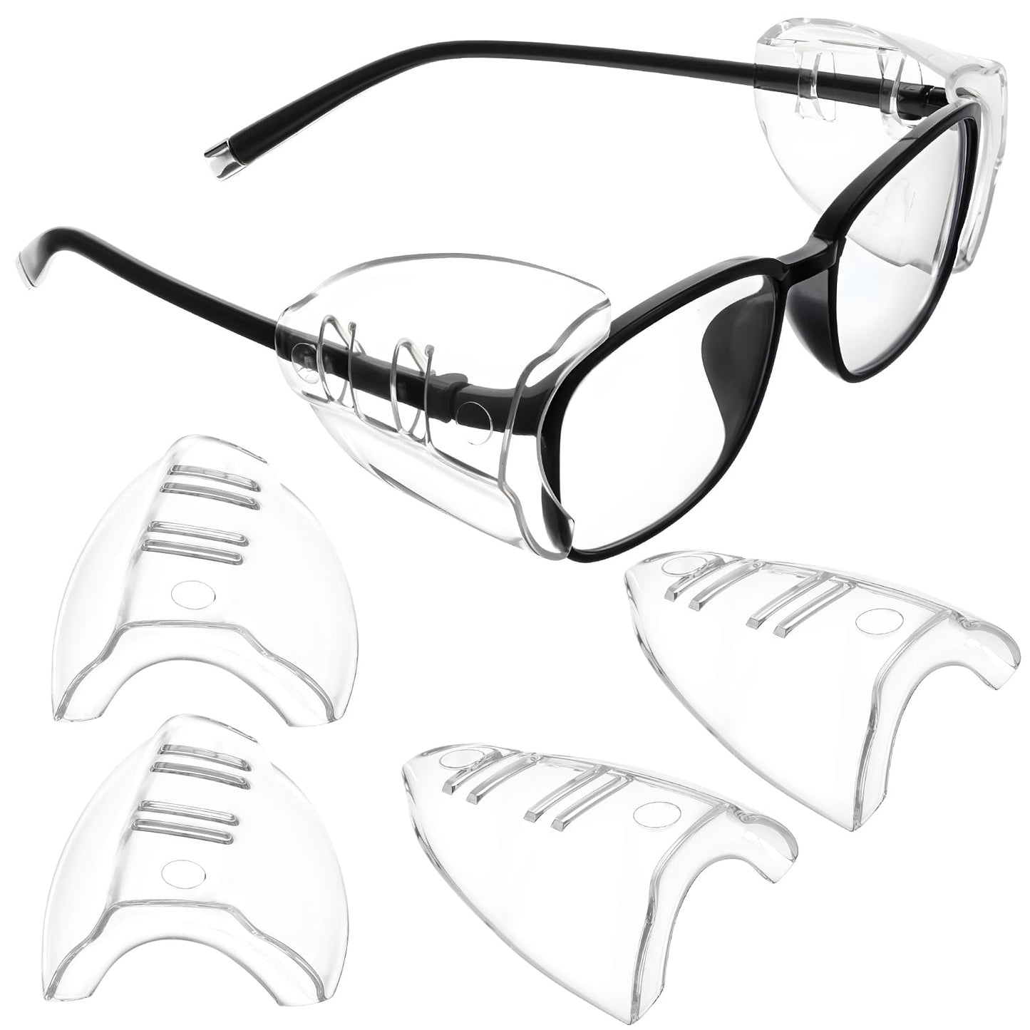 JIYIN 3 Pairs Safety Glasses Side Shields for Prescription Glasses, Flexible Slip On Eye Protection Glasses Side Shields Fits S to L Eyeglasses