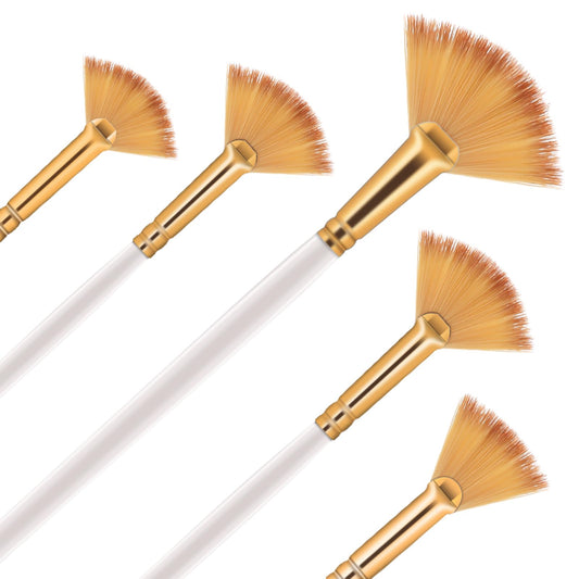 Giantree 5 Pcs Fan Paint Brushes Sets, Oil Acrylic Paint Brushes Wood Handle Nylon Hair Watercolor Fan Brush for Painting Brush for Acrylic Painting Oil Watercolor Painting DIY Craft Art Painting