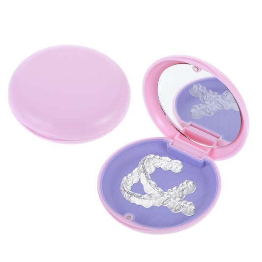 Bewudy Retainer Case, Retainer Case with Mirror, Slim Aligner Case, Cute Portable Slim Aligner Box Travel Mouth Guards Holder for Dental Caring Tooth Brace Storage Accessories (Pink)