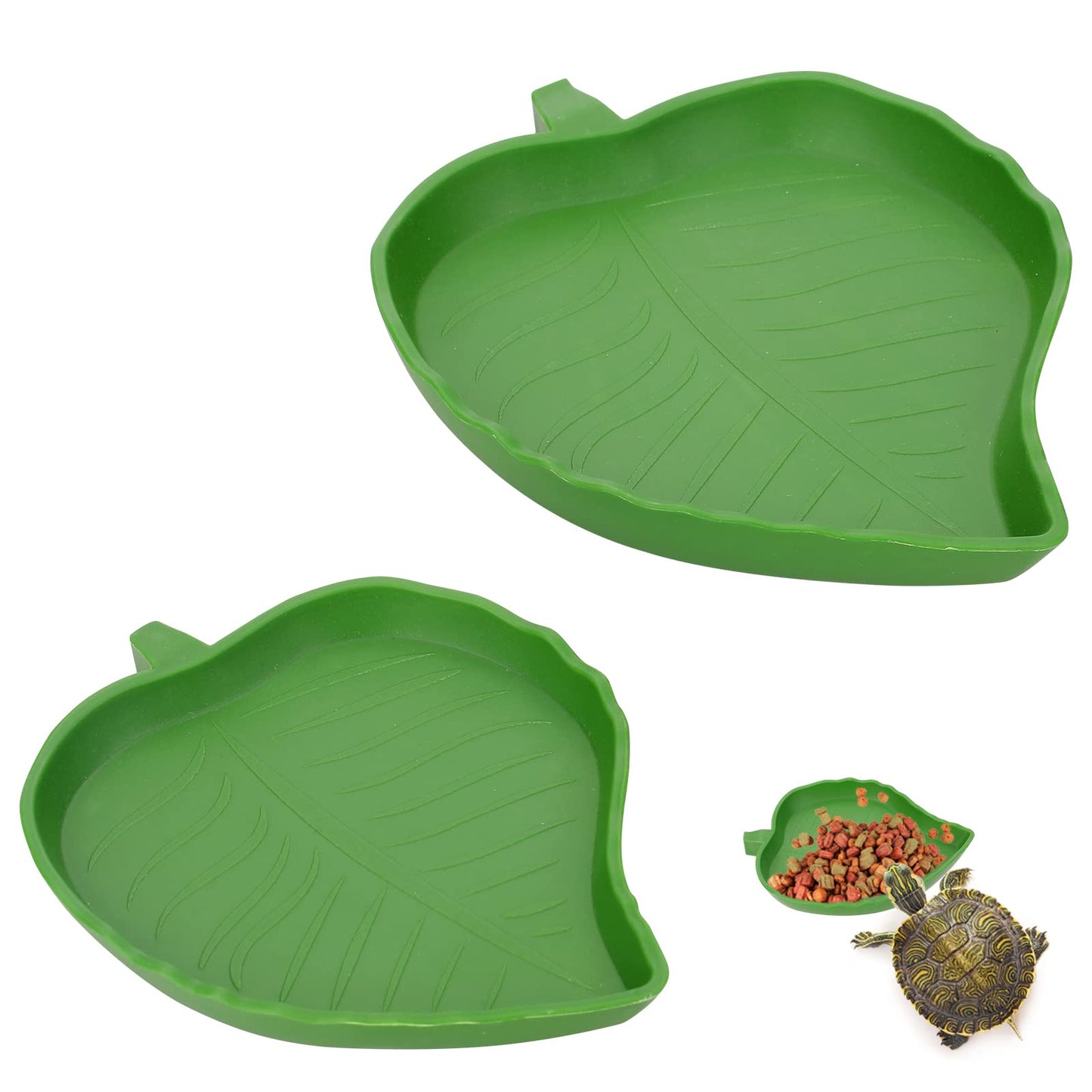 cobee 2 Sizes Leaf Reptile Food Water Bowl, Reptile Turtle Food Bowl Drinking Bowl Water Bowl Plate Dish for Lizards, Snakes,Hamsters 2 Pieces