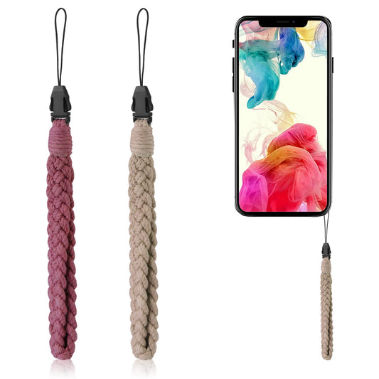 cobee Boho Phone Wrist Starp,2 Pieces Handmade Phone Case Phone Charm Strap Quick Release Phone Wrist Lanyard Aesthetic Phone Straps for Women Girls(Brown+Red)