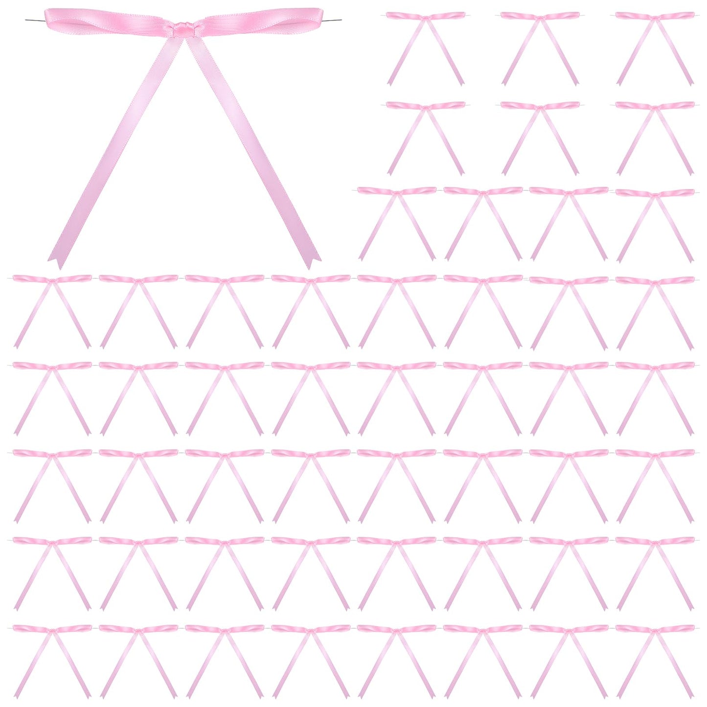 AOZUO Pack of 50 Bows for Ties, Satin Bows Made of Pre-tied Ribbon for Wrapping Gift Baskets, Snacks, Sweets, Gift Bags, Packaging, Christmas, Wedding, Baby Shower (Pink)