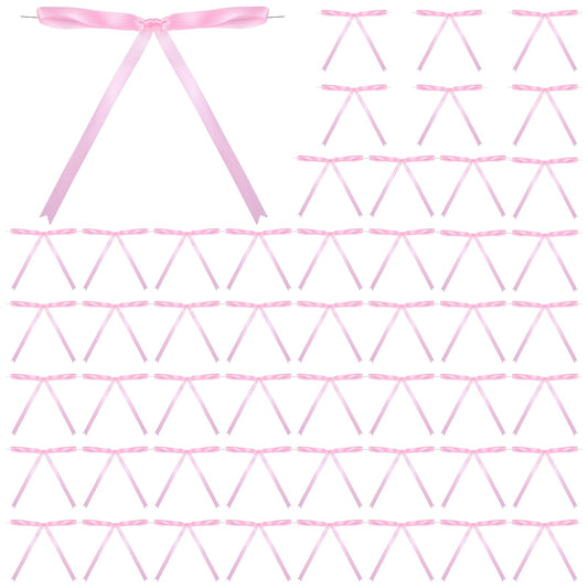 AOZUO Pack of 50 Bows for Ties, Satin Bows Made of Pre-tied Ribbon for Wrapping Gift Baskets, Snacks, Sweets, Gift Bags, Packaging, Christmas, Wedding, Baby Shower (Pink)