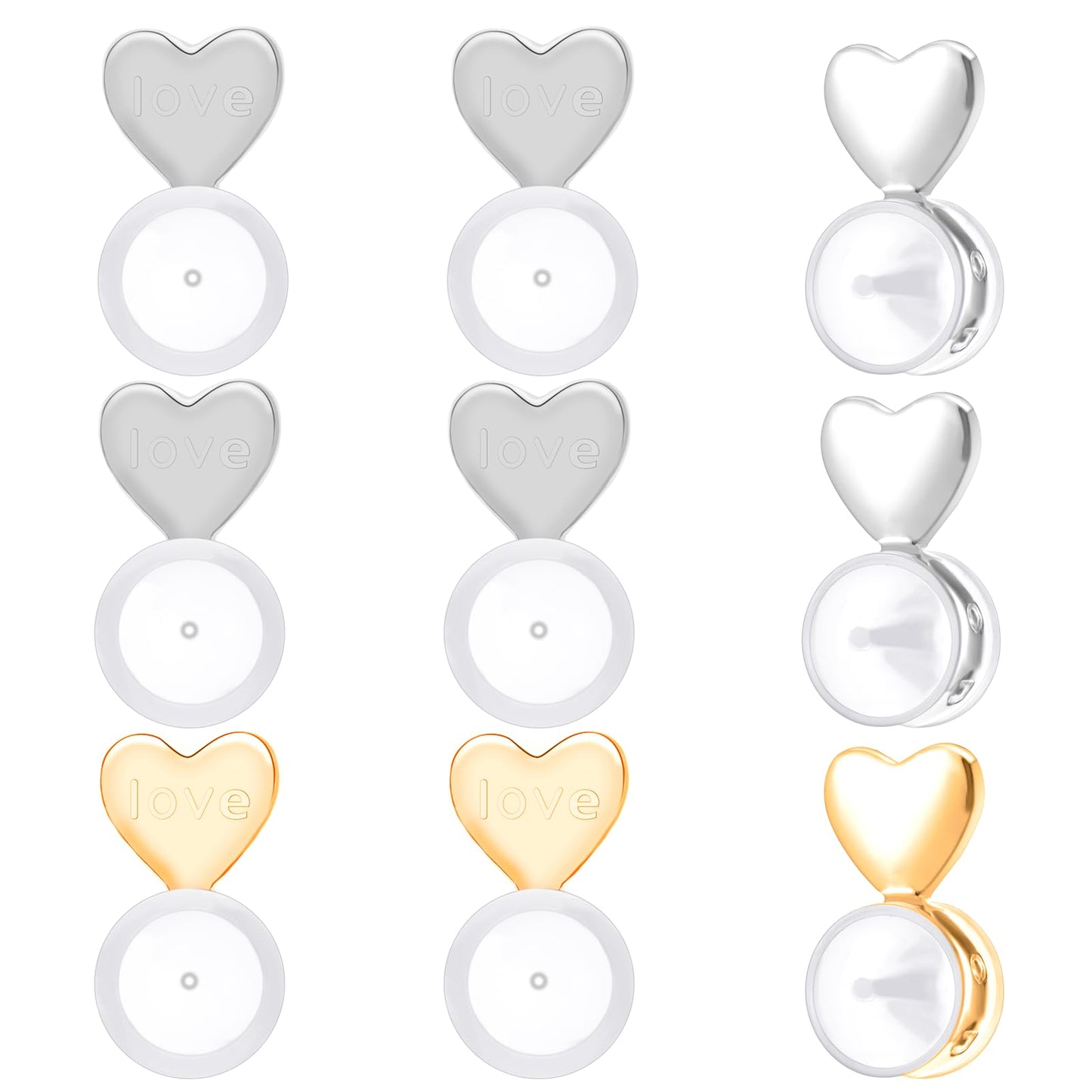 Molain Rubber Earring Backs for Droopy Ears, 6 Pcs/3 Pairs Silicone Earring Lifter for Heavy Earrings and Studs, Secure Earring Backs Replacement Earring Backings, Silver Gold(2 Silver 1 Gold)