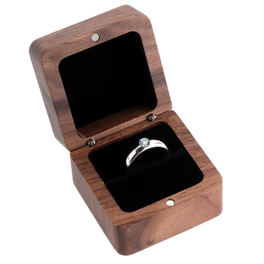 Giantree Wooden Ring Holder, Square Engagement Ring Box for Wedding Proposal Ceremony (Single Slot)