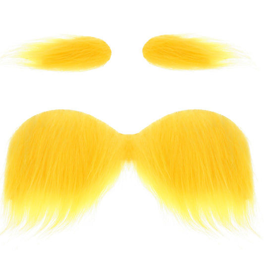 Giantree Halloween Fake Mustache and Eyebrows, DIY Self Adhesive Fake Eyebrows Beard Moustache Facial Hair for Cosplay Costume and Halloween Festival Party(Big) Yellow