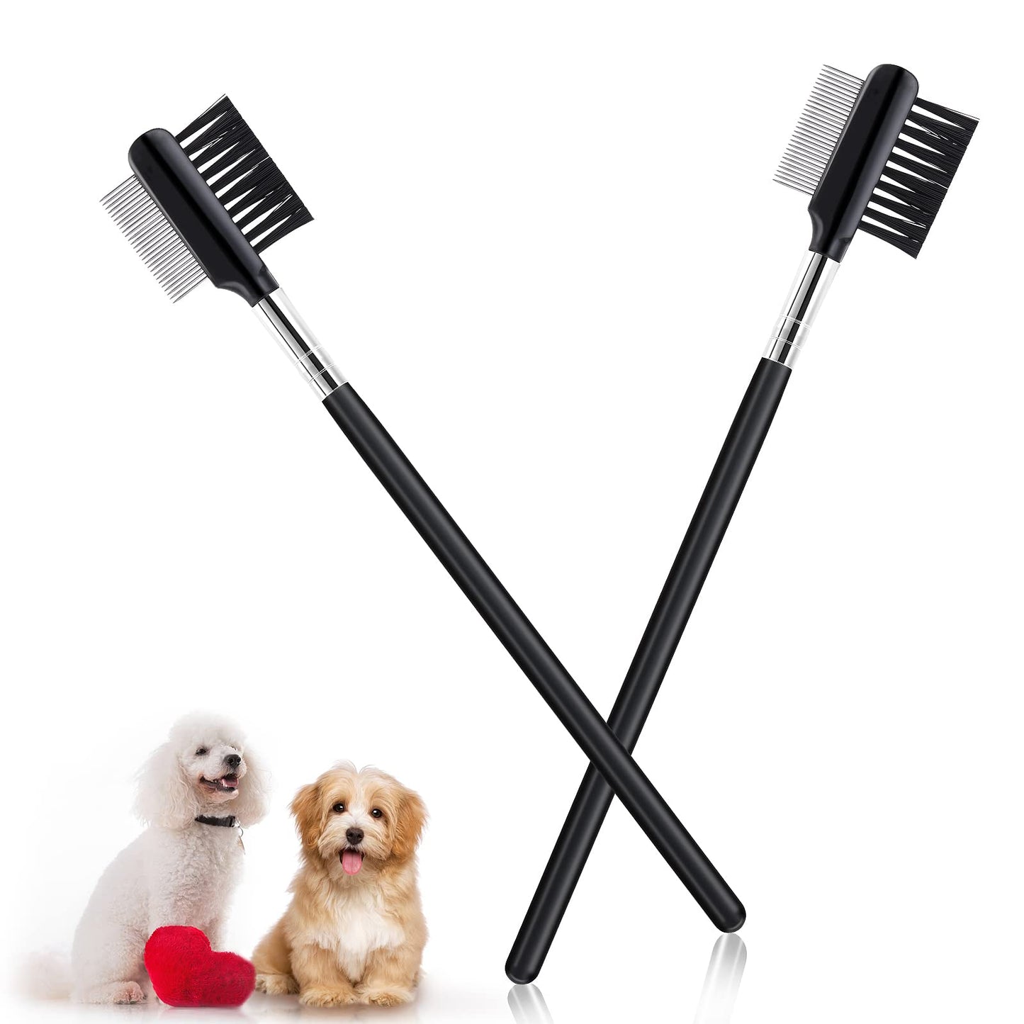 cobee Tear Stain Remover Comb, 2pcs Double-Sided Dog Eye Comb Brush, Dog Tear Comb, Dog Eye Comb, Dog Eye Grooming Comb, Pets Grooming Comb Double-Sided for Small Pet Cat Dogs Removing Crust and Mucus