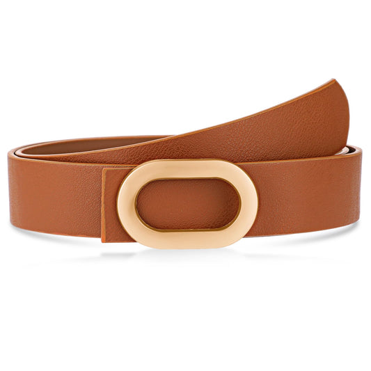 Amaxiu Women PU Leather Belt, Vintage Adjustable Waist Belt Ladies Dress Belts with Gold Buckle for Pants Jeans Dress(brown)