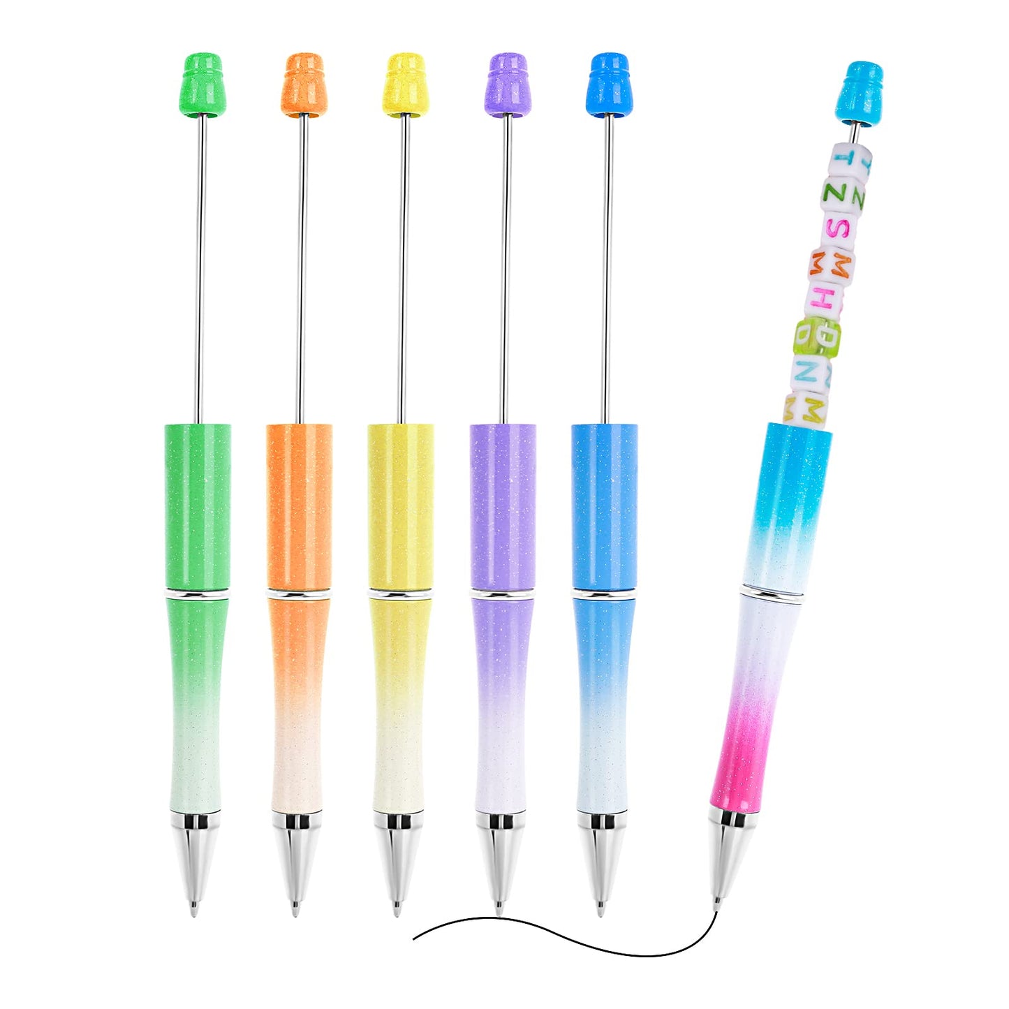 cobee Beadable Ballpoint Pens, 6 Pieces 1.0mm Bead Rollerball Pen Plastic DIY Black Ink Pens Beaded Pens Gift for Kids Students Office School Supplies