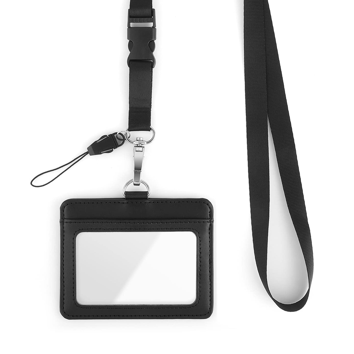 TIESOME Genuine Leather ID Badge Holder Set, 2 Card Slot ID Card Holder Detachable Neck Lanyard Waterproof Clear ID Window Card Protector for Teacher Nurse School Office Supplies(Horizontal)