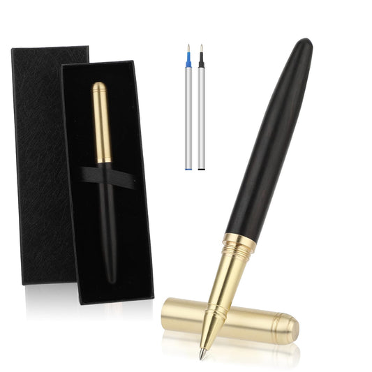 Andibro Wooden Gel Pen Gift Set, Luxury Fine Point Ballpoint Pens with Handmade Rollerball Pen Holder Box and Refills, Business Ballpoint Pen Gift for Business Journaling Executive Signature(B)