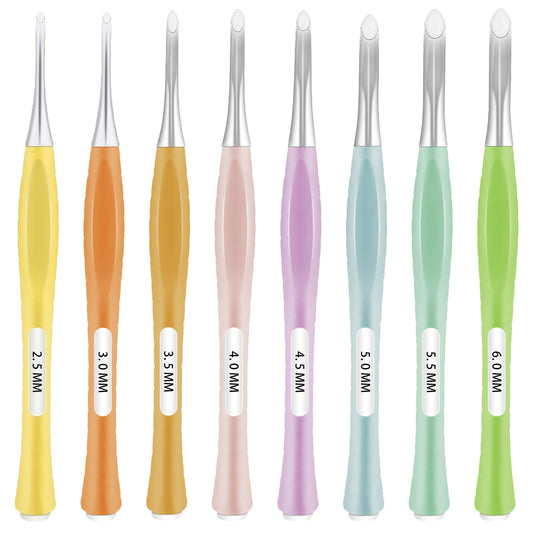 Andibro 8Pcs Crochet Hooks Set, Ergonomic Non Slip in-line Crochet Hooks Beginners Crochet Needle Set Soft Grip Crochet Hooks for Hat Gloves Scarf Knitting DIY 2.5mm-6mm(C-J)