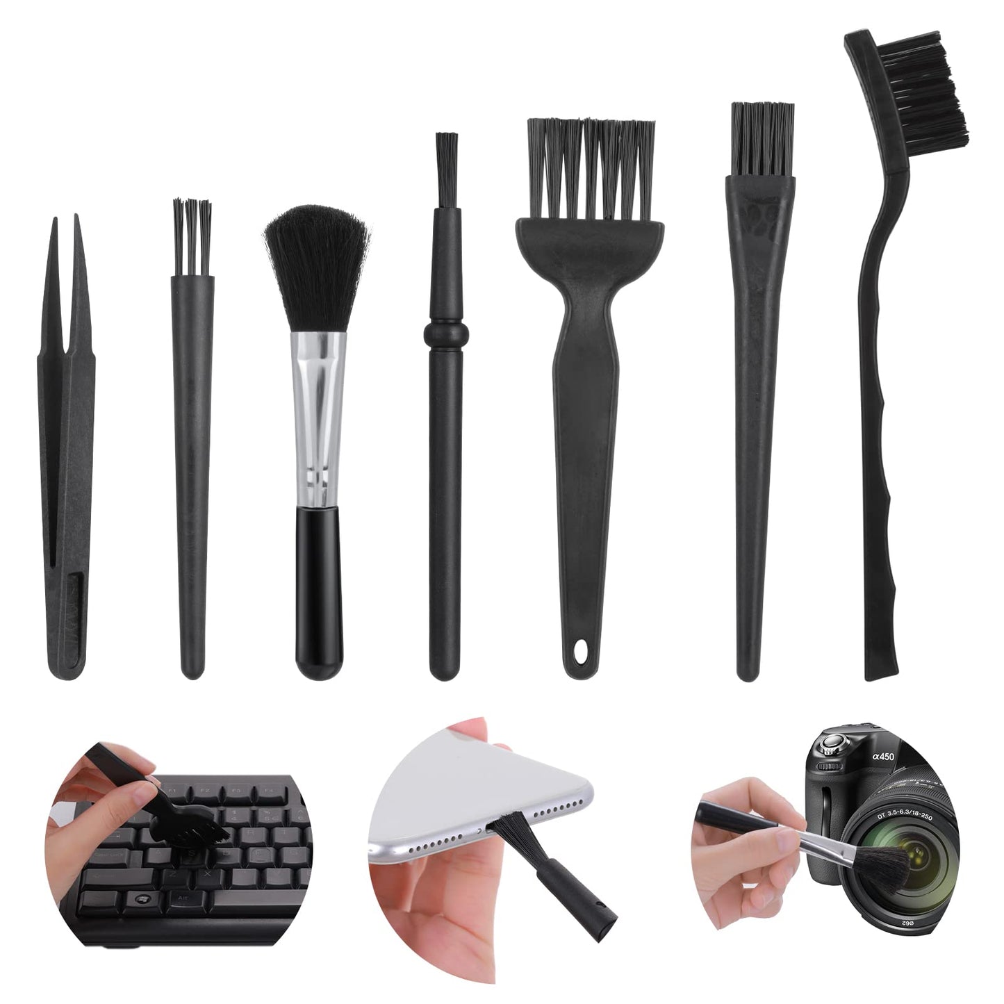 Cobee Keyboard Cleaning Brush Kit, 7 Pieces Anti Static Cleaning Brush Multipurpose Cleaning Kit Plastic Portable Handle Brush Dust Cleaning Brush for Computer Camera Keyboard Car Lab