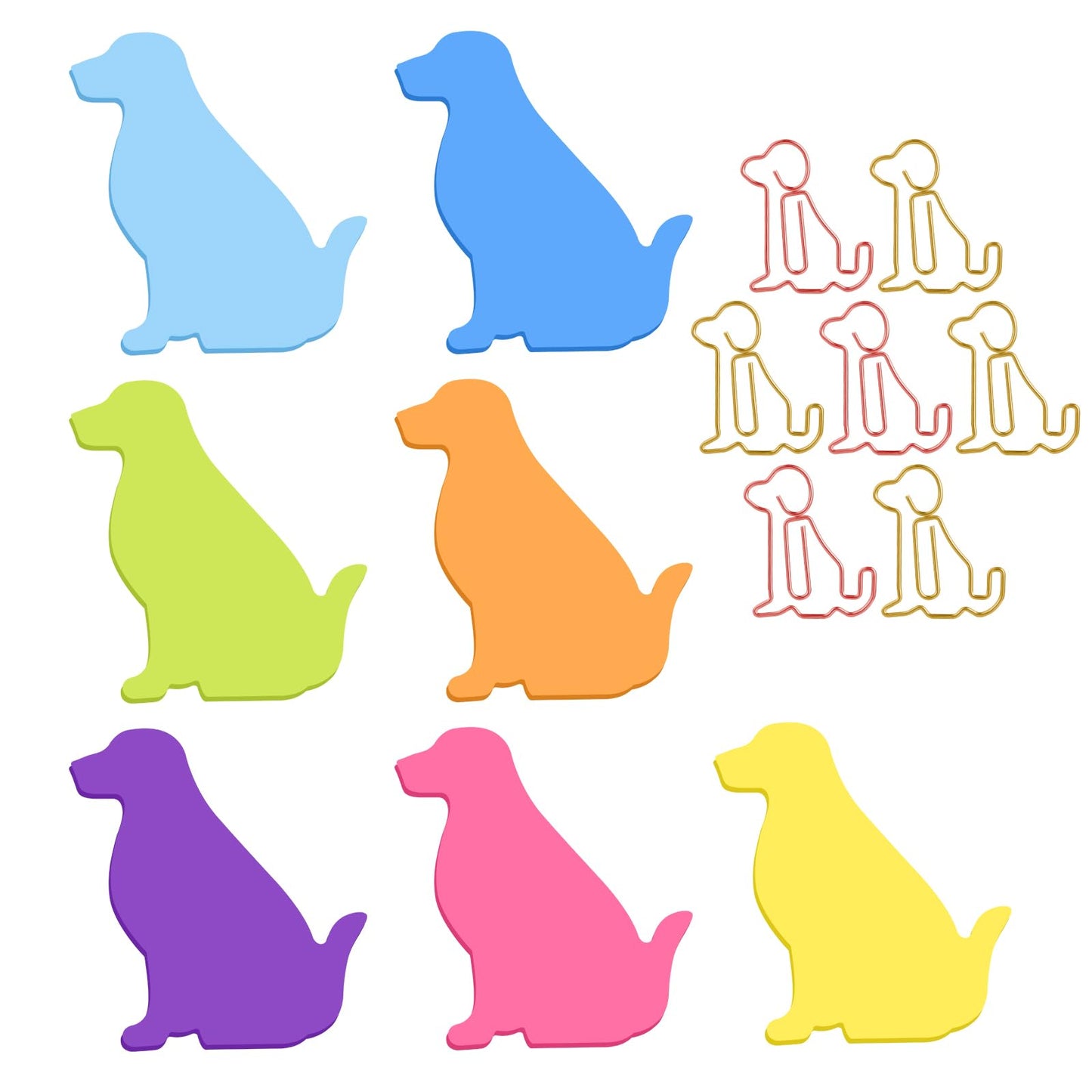 TIESOME Cute Dog Sticky Notes with Paper Clips, 210 Sheets Cartoon Animal Self-Stick Notes Index Tabs Dog Shape Memo Pads Index Tabs 7 Pack (7 Color)