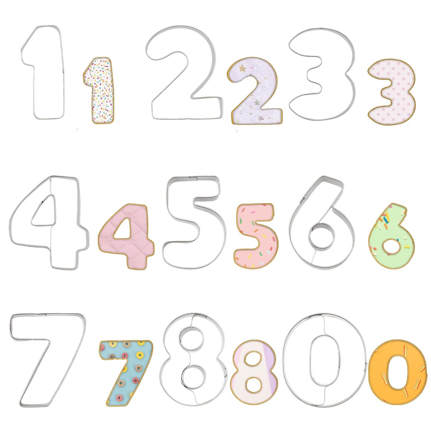 Molain 9 Pcs Number Cookie Cutters Set, Birthday Numbers 0-8(6 Reverses to 9), Stainless Steel Cookie Cutters for Baking, Number Shaped Baking Tool for Birthday Homemaking Biscuits, Cookie, Dough