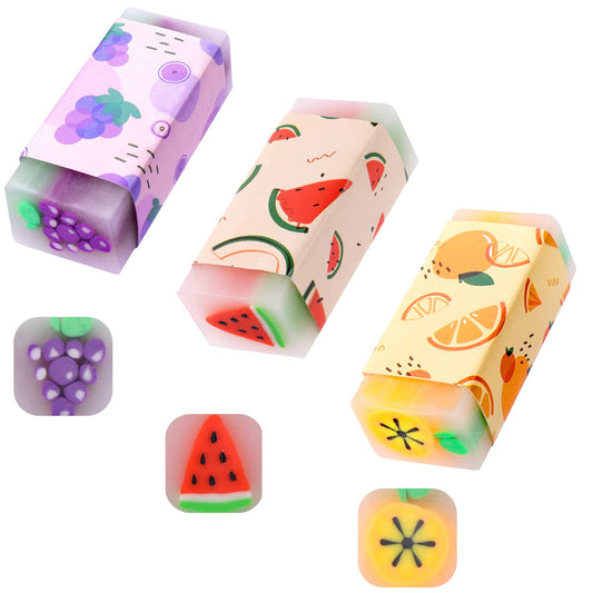 Cobee 3Pcs Fruit Erasers,Cute Pencil Eraser Soft Colorful Erasers,Kawaii Erasers for Kids Student Stationery,Rubber Eraser for School Office Supplies
