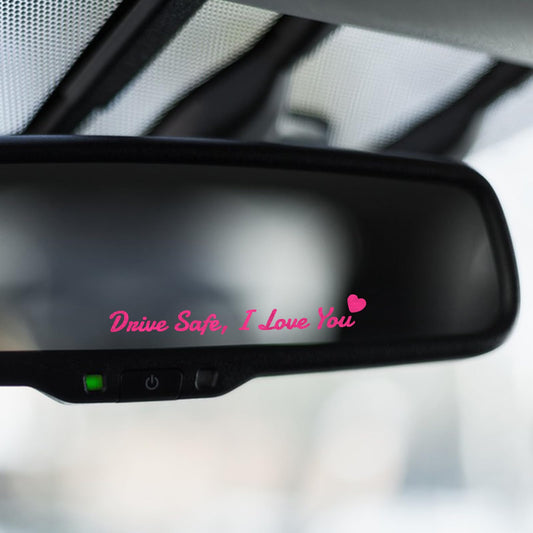 AOZUO 3X "Drive Safe, I Love You" Rear View Mirror Sticker, Rearview Mirror Decal with Heart Self Affirmations Car Window Decals Makeup Car Mirror Stickers for Women Water Bottle Laptop Gifts(Pink)