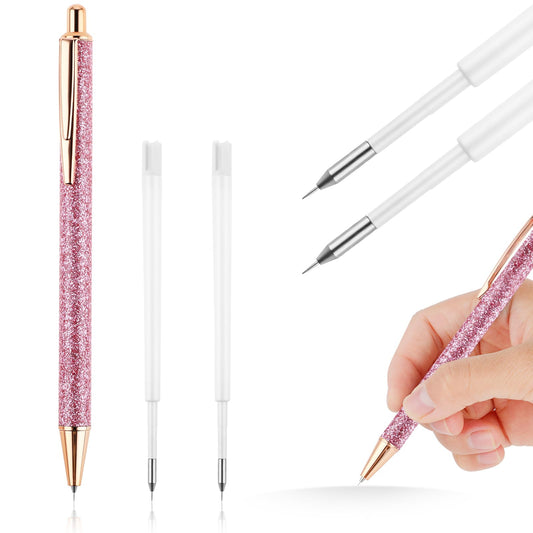 cobee Bling Art Drawing Pens, 1 Pack Retractable Craft Engraving Pens with 2 Pack Replacement Refills Cute DIY Art Hobby Paper Painting Pens Creative Carving Tool for Drawing School Supplies(Pink)