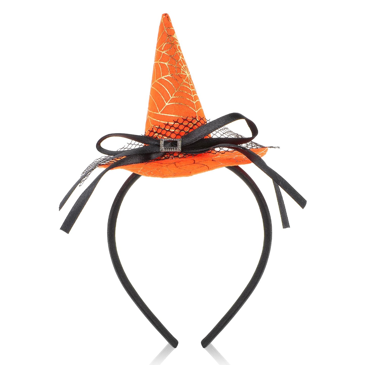 GEEHUA Halloween Witch Hat Headband, Witch Wizard Spiderweb Hair Hoop Black Lace Bow Hairband for Women Halloween Costume Dress up Cosplay Makeup Party Decoration(Orange)