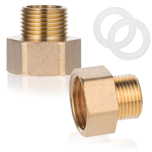 Bewudy 2 Pack Brass Pipe Fittings, 3/8" to 1/2" Pipe Reducer Adapter Coupler, 1/2" NPT Male Pipe x 3/4" NPT Female Pipe Fitting with White Sealing Gasket (3/8" to 1/2" Pipe Reducer Adapter Coupler)