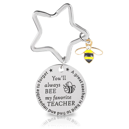 Andibro Teacher Gift Keychain with Bee Pendant, Thank You Keyring Teacher Appreciation ''You'll Always Bee My Favorite Teacher'' Keychain for Birthday Graduation Christmas