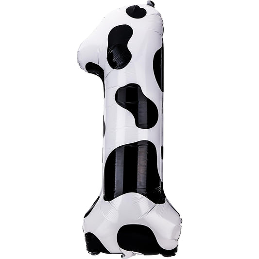 Bewudy 40in Cow Balloons, 40 Inch Cowprint Balloons Number 1 Balloon, Cowgirl Theme Number Balloons for 1st Birthday Party, Farm Animal Birthday Decorations for kids(Number 1)