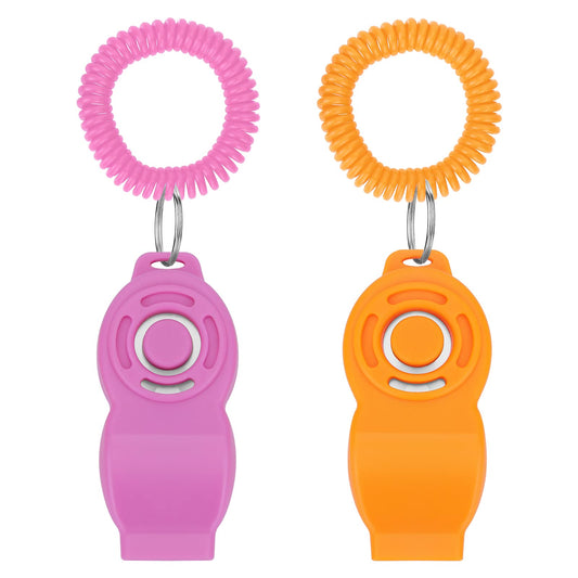 Molain 2 in 1 Dog Training Whistle Clickers, 2 Pack Pet Training Whistle Clickers with Wrist Strap Training Tools For Dog Cats Puppy Birds Horses (orange+pink)