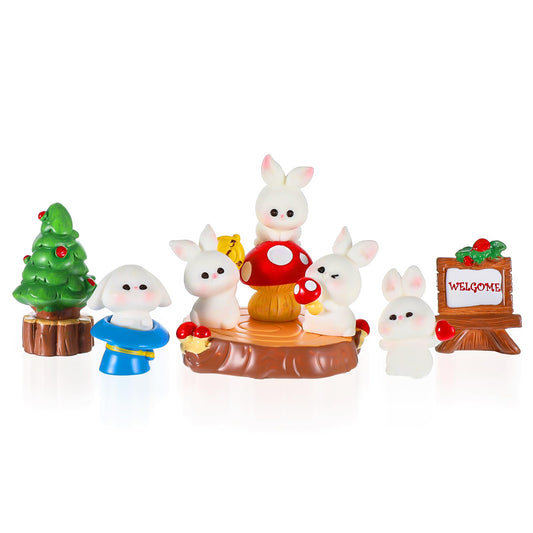 Amabro 8PCS Mini Bunny Rabbit Garden Figurines, Mushroom Fairy Garden Cute Bunny Statues Mini Rabbit Decorations for Micro Landscape Plant Pots Bonsai Craft Miniature Decor Easter