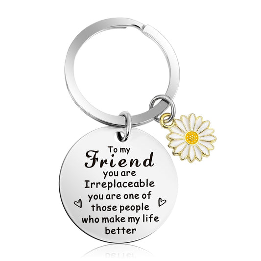 Amabro Friend Keychain Gifts Funny Keyring Gifts Sunflower Keychain Presents Cute Friendship Gifts for Best Friends True Friendship BFF Besties Sister Birthday Unique Christmas (White)