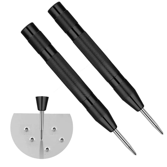 Cobee 2 Pack Heavy Duty Automatic Center Punch with Adjustable One-Handed Spring Impact, Spring Loaded Tension Center Push Tool Center Hole Punch Tool for Machinists, Carpenters(Black)