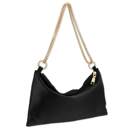 simarro Women Satin Evening Handbag, Chain Shoulder Bag Clutch Purse Lady Girl Party Purse for Prom Wedding Engagement Cocktail Party Banquet (Black)