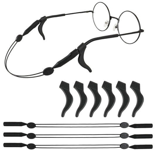 Amabro 3 Pcs Adjustable Glasses Straps, 6 Pairs Ear Grip Hooks Glasses Holders Sunglass Strap Sports Glasses Retainer Eyewear Retainer Unisex Glasses Lanyards No Tail for Adults Men Women Kids