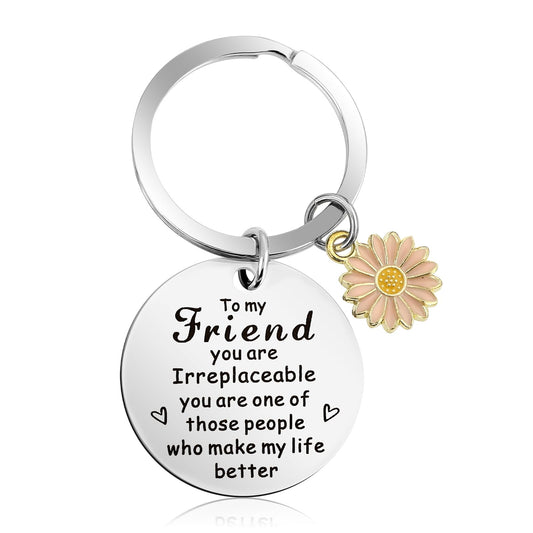 Amabro Friend Keychain Gifts Funny Keyring Gifts Sunflower Keychain Presents Cute Friendship Gifts for Best Friends True Friendship BFF Besties Sister Birthday Unique Christmas (Pink)