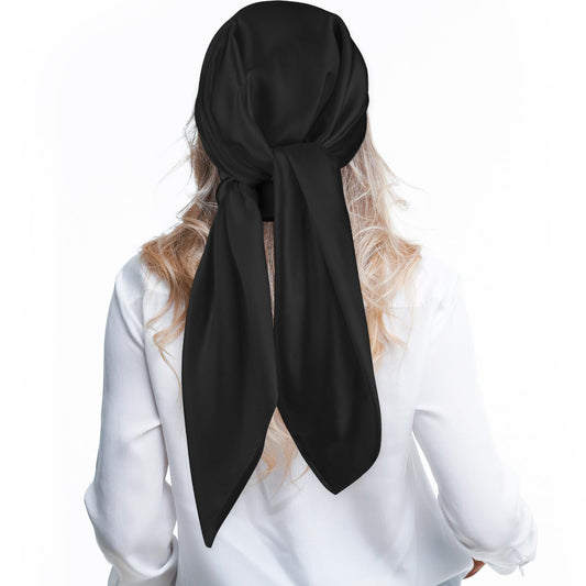Andibro 35" Large Square Satin Head Scarf, Silk Shiny Solid Color Head Scarves Sleeping Head Wraps for Women Hair Bandana (Black)