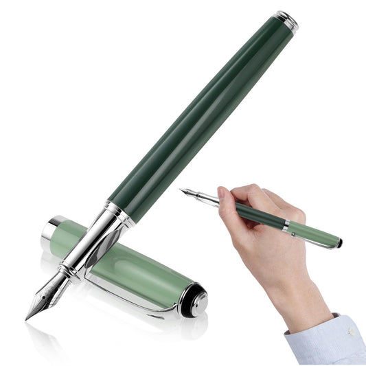 Amaxiu Aesthetics Metal Fountain Pen, Extra Fine Point Calligraphy Pen 0.5mm Writing Pen Compatible with 3.4mm Ink Cartridges Luxury Business Pen for Calligraphy Journaling Office School Gift (Green)