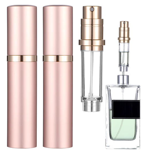 JIYIN 5ml Travel Perfume Refillable Bottle, 2 Pack Bottom-Filling Perfume Atomiser, Mini Portable Fragrances Cologne Dispenser, 0.17oz Travel Leakproof Perfume Sprayer for Women Men(Gold)