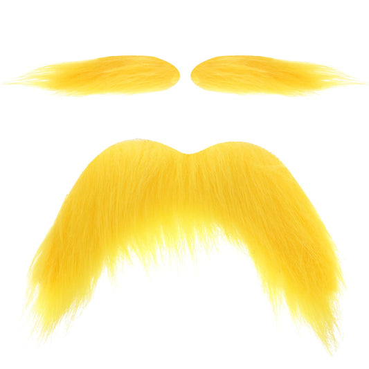 Giantree Halloween Fake Mustache and Eyebrows, DIY Self Adhesive Fake Eyebrows Beard Moustache Facial Hair for Cosplay Costume and Halloween Festival Party(Small) Yellow