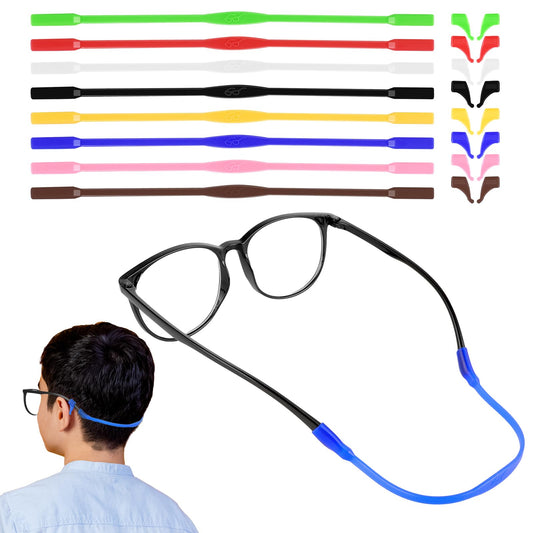 Amaxiu 8 Pack Kids Eyeglasses Straps with 8 Pair Ear Grip Hooks, Silicone Anti Slip Sunglasses Holder Elastic Eyewear Retainer Glasses Band Holder Eyeglass String Strap for Sports Kids(B)