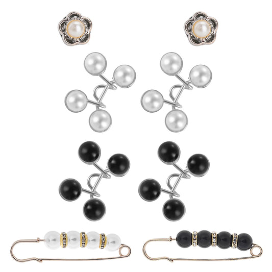 Amaxiu 8PCS Women Pant Waist Tightener Pearl Brooch, Reusable Pant Button Tightener Pearl Brooch Pins Flower Sweater Shawl Clips No Sewing Jean Waist Buttons
