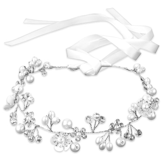 Amaxiu Flower Girl Headpiece, Wedding Pearl Rhinestone Hair Vine Headband Bridal Hair Accessories Princess Crown First Communion for Kids Girls Bride Women (Silver)