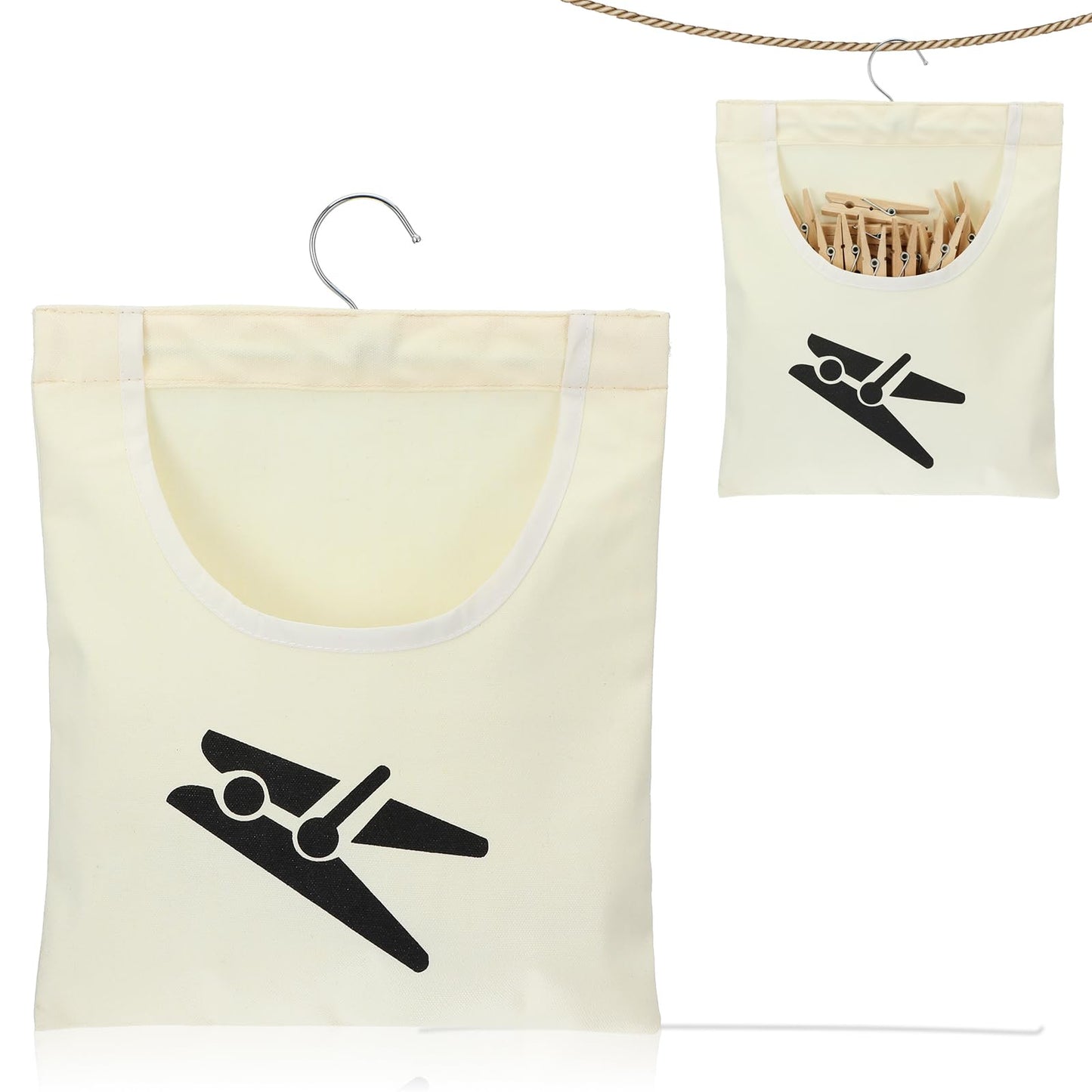 Amabro Clothes Peg Bag Made of Cotton Canvas Peg Bag with Hanging Hook 35.5 x 26 cm Hanging Clothes Peg Basket for Home Balcony Travel Clothes Peg Basket for Socks