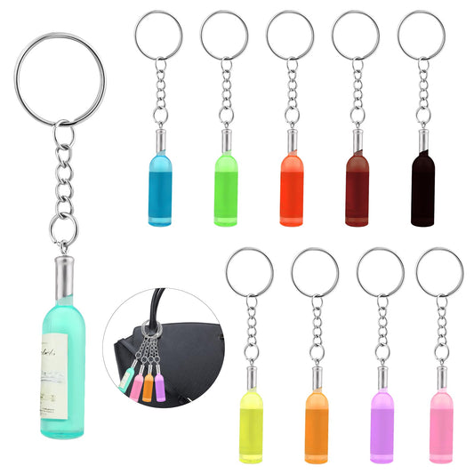 TIESOME 10 Pcs Mini Wine Bottles Keychain Dollhouse Champagne Set, Doll Toy Bottles Red Wine Bottle Mini Food Mini House Drink Accessories for Dollhouse Decoration Party Decoration Mobile Key Wallet