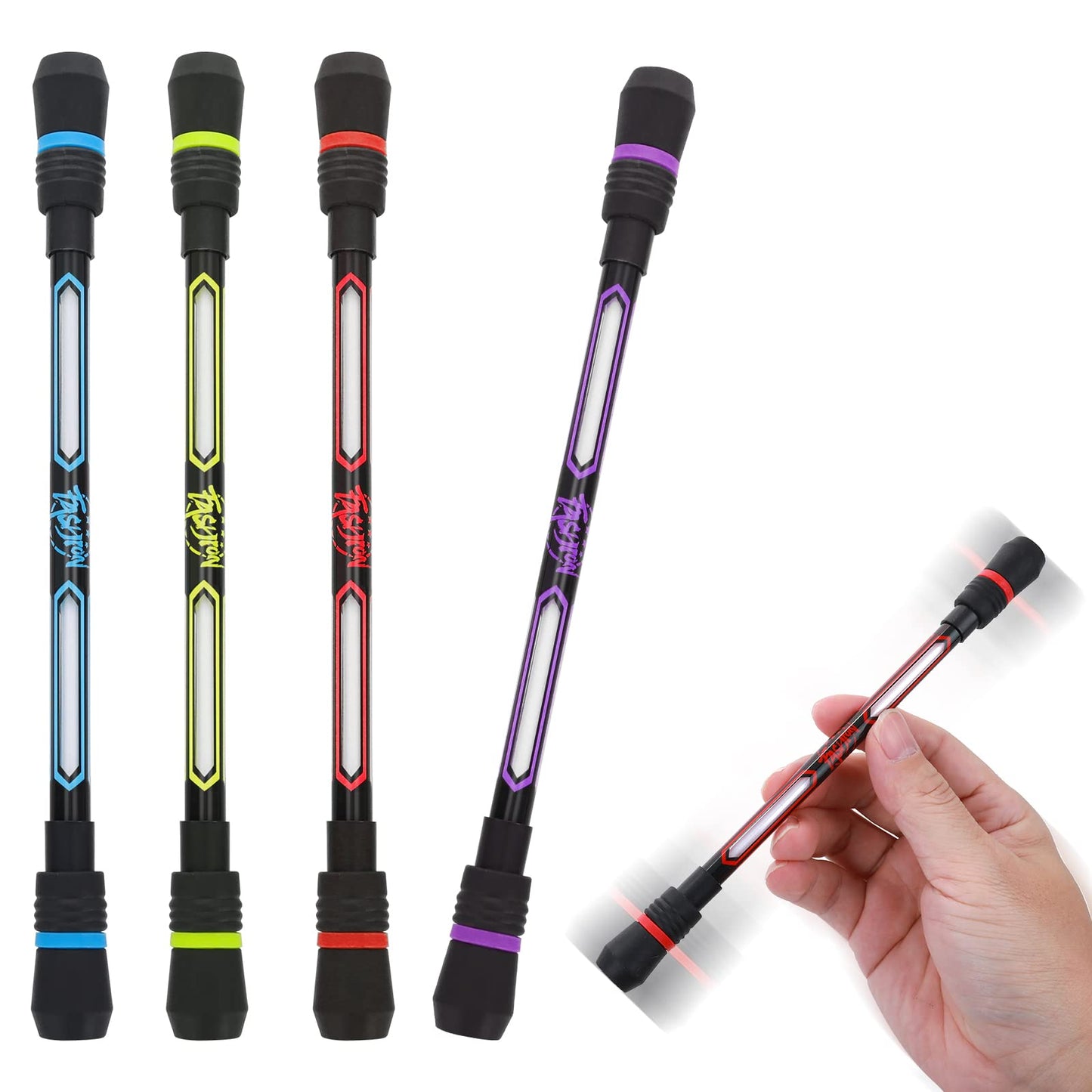 cobee Spinning Rotating Pen, 4 Pcs 19cm Weighted Rolling Finger Rotating Ballpoint Pen Anti Slip Coating Gaming Spinning Pen for Student Entertainment Pressure Relief Adaptable(0.5mm Black Refills)